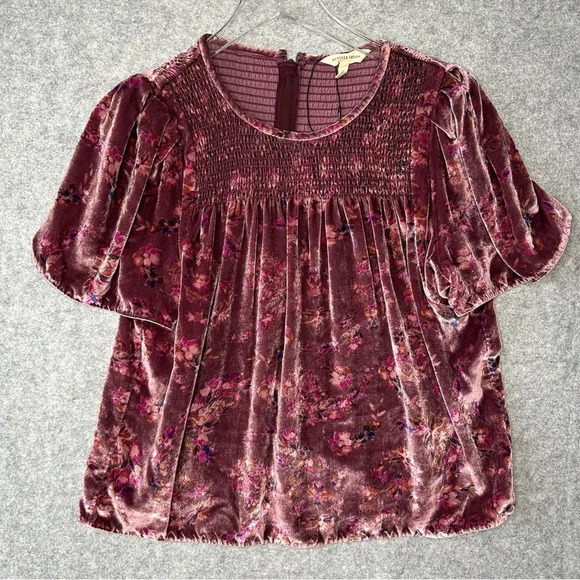 Rebecca Taylor Women Jewel Floral Print Velvet Top, Plum Combo. Sz: 4 - Picture 4 of 8